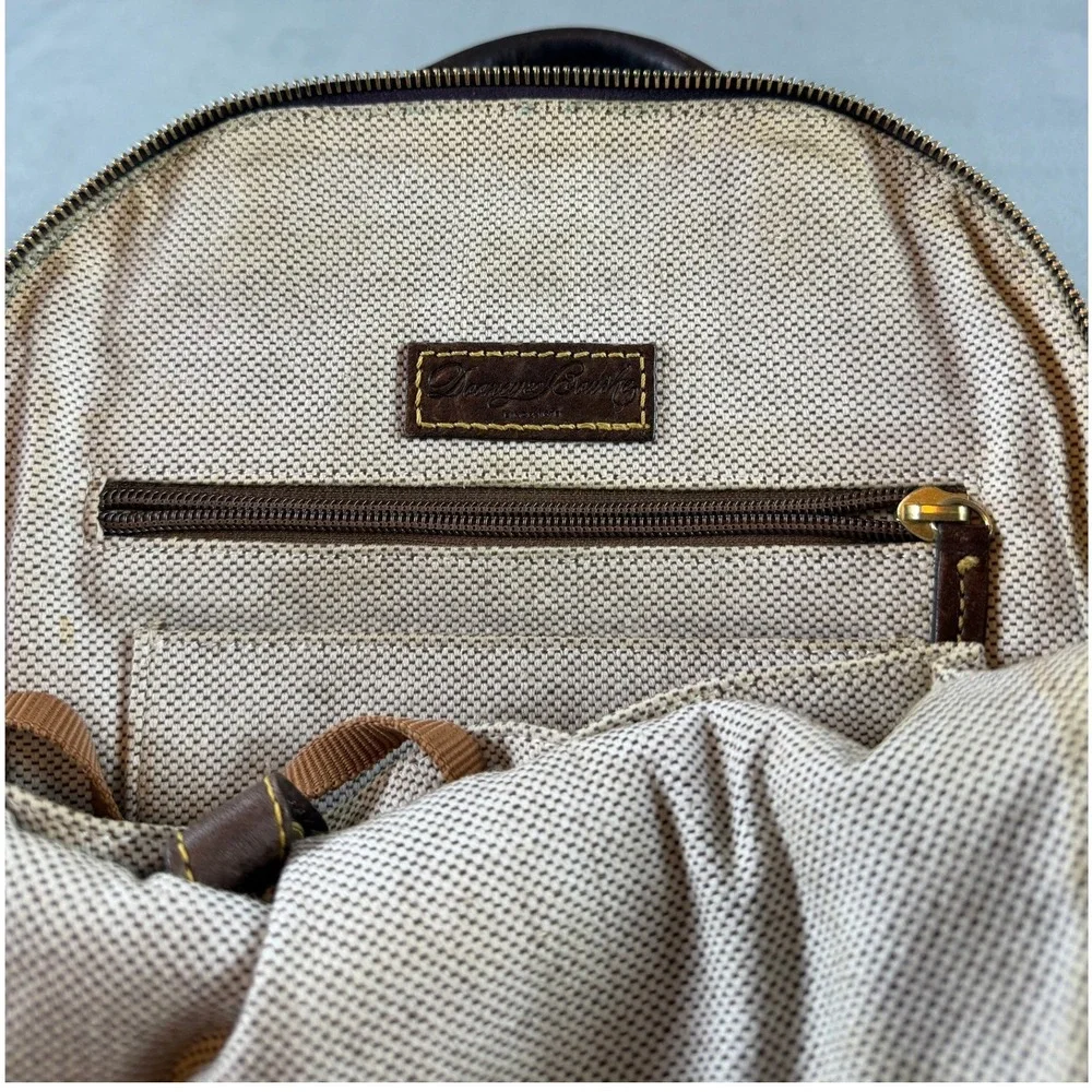 Dooney & Bourke Vintage Purple Ostrich Embossed Leather Backpack Bag Brown Trim